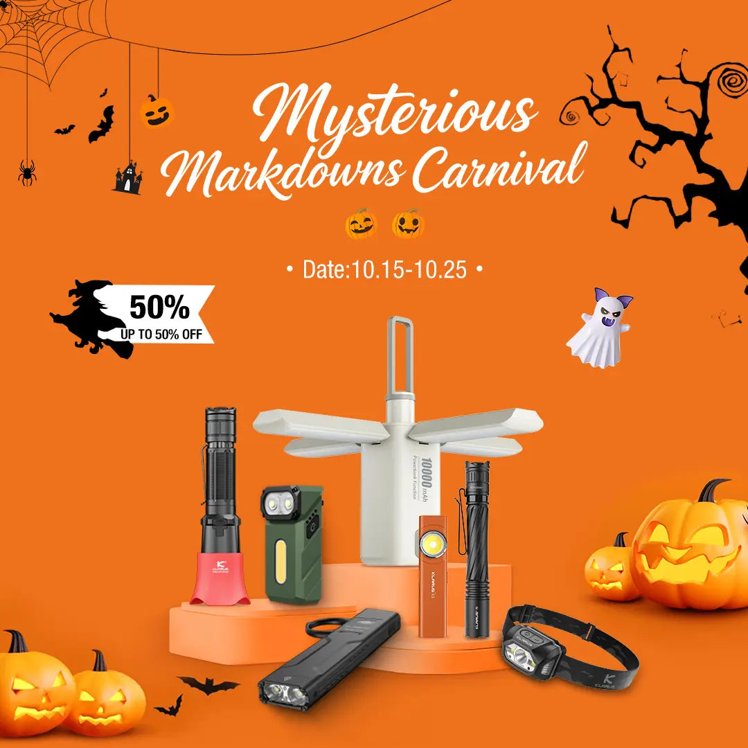 Klarus EDC flashlight and battery Halloween sales