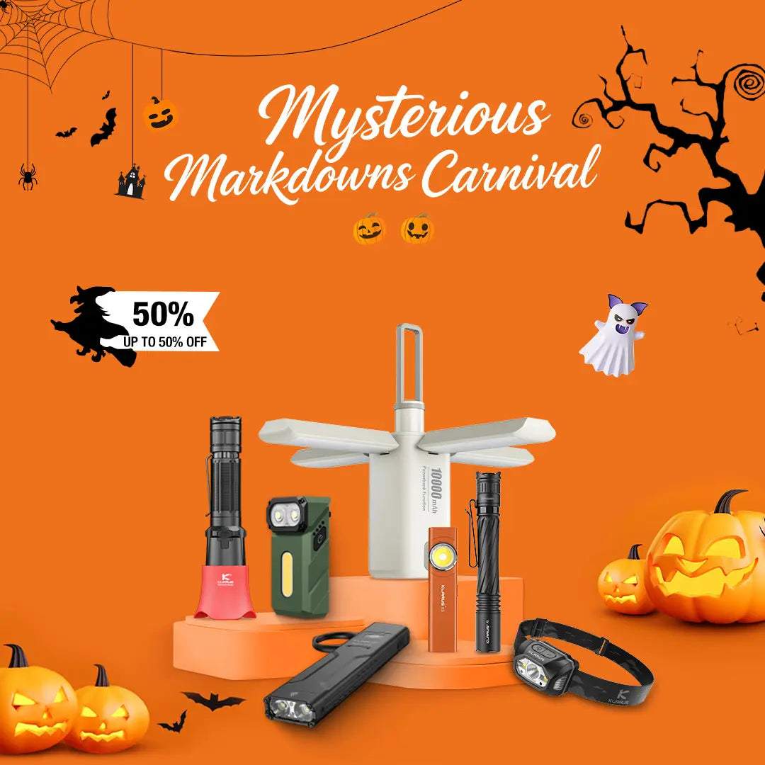 Klarus EDC flashlight and battery Halloween sales
