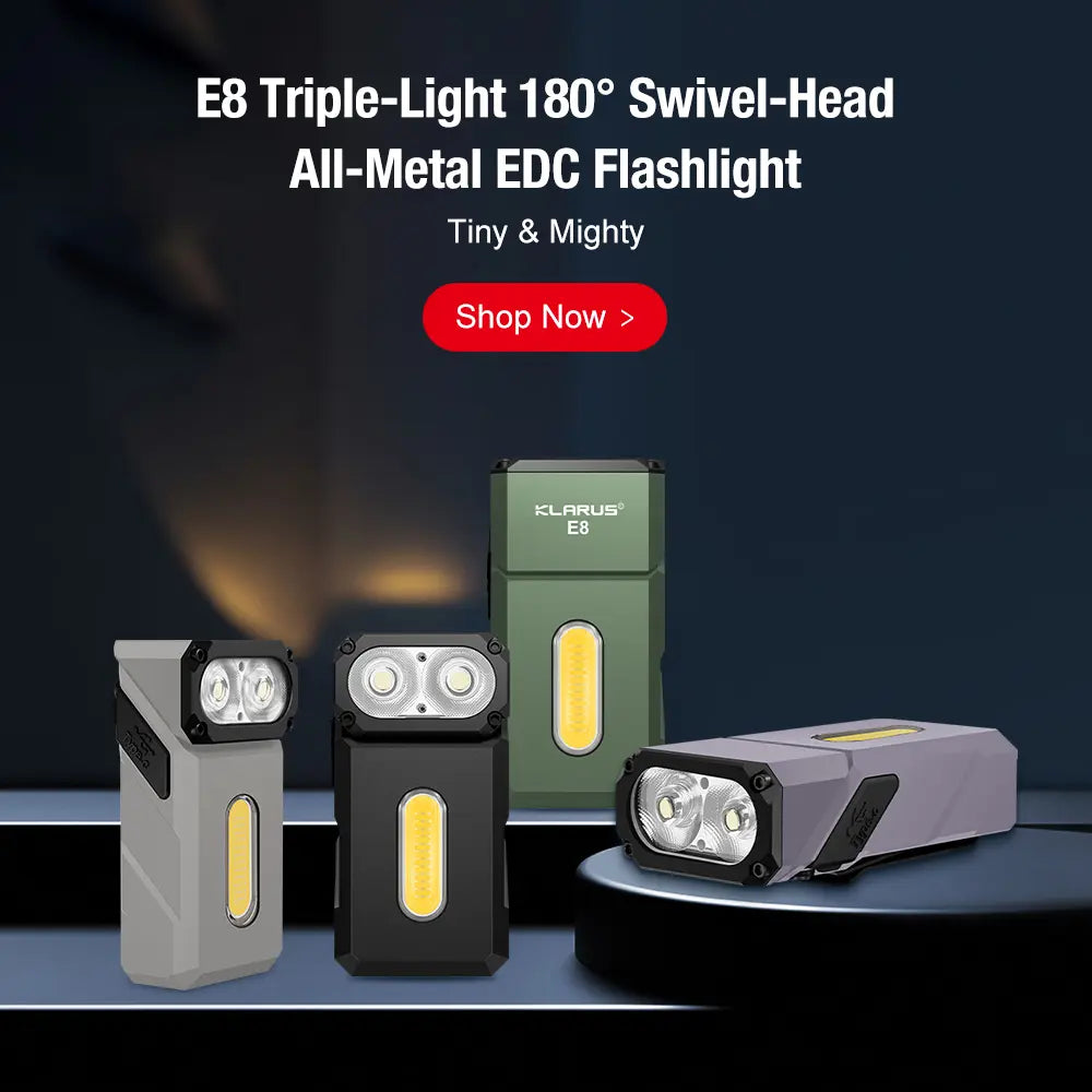 KLARUS E8 Triple-Light All-Metal Swivel-Head EDC Flashlight
