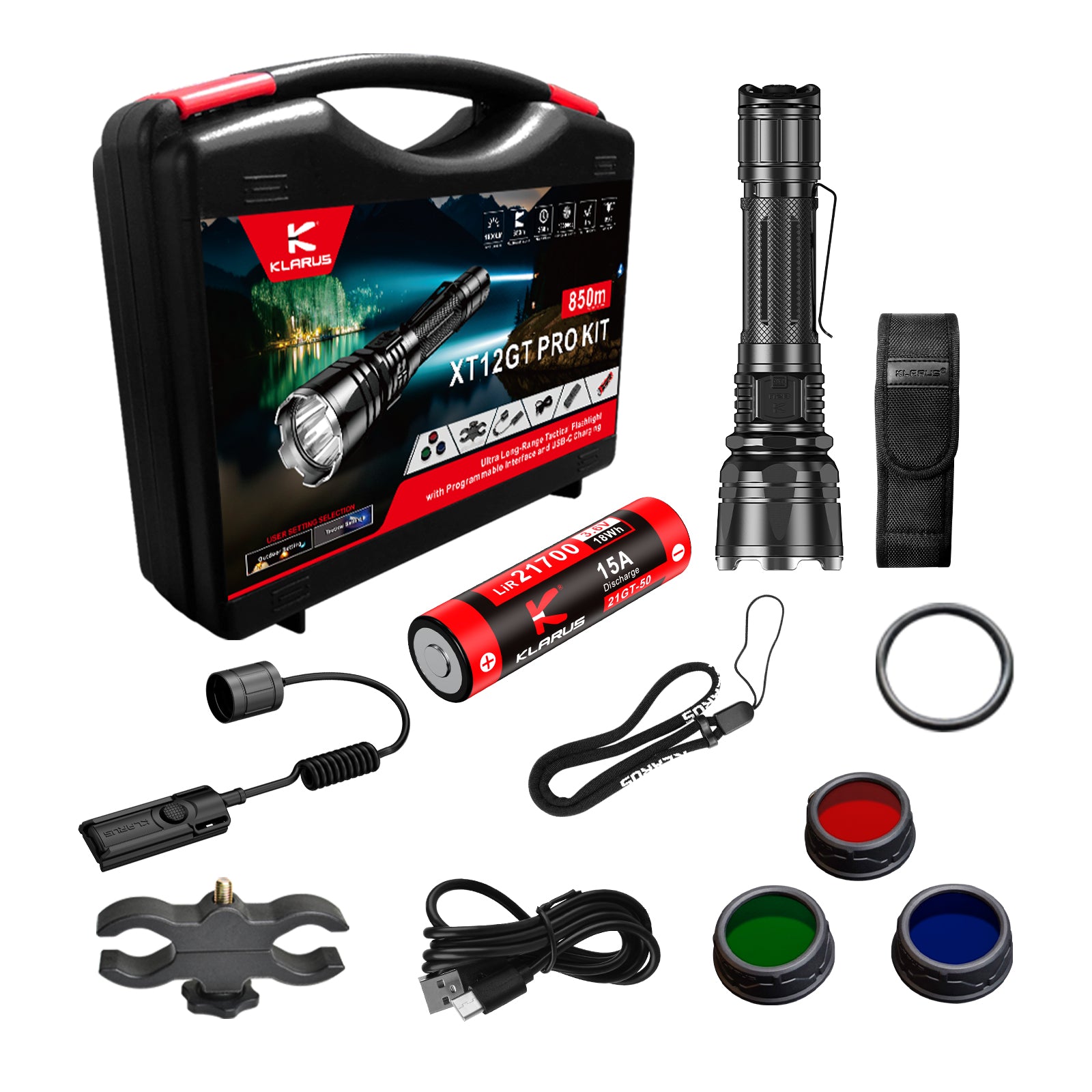 KLARUS XT12GT Pro Professional Flashlight Hunting KIT