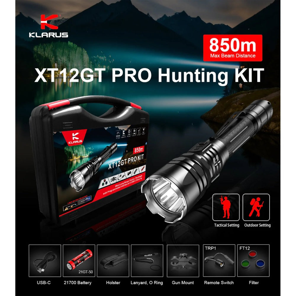 KLARUS XT12GT Pro rechargeable Flashlight Hunting KIT