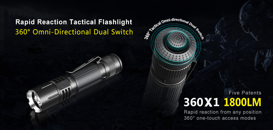 KLARUS 360X1 1800 Lumen taktische 360-Grad-Taschenlampe