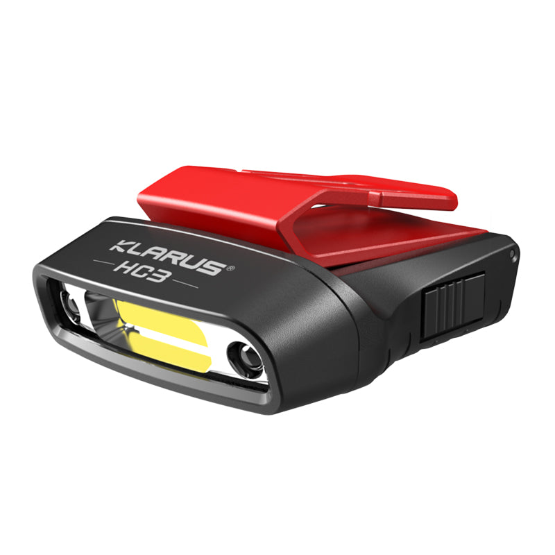 Klarus HC3 Visor Clip Headlamp lighting up a campsite